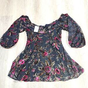 SHOWPO JESSELL MINI DRESS - LONG SLEEVE COWL CORSET DRESS IN BLACK FLORAL